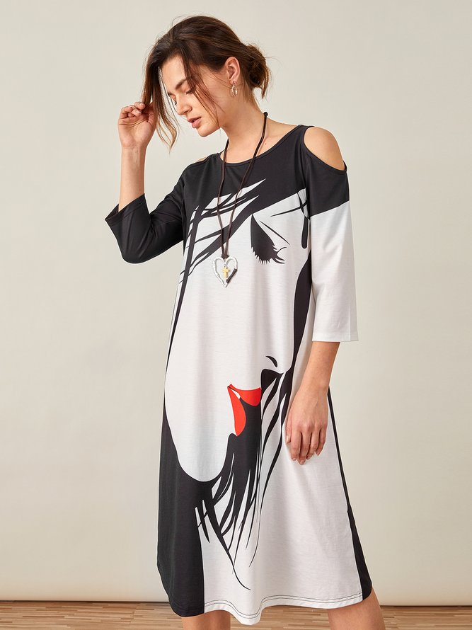 JFN Round Neck Abstract Casual Midi Dresses