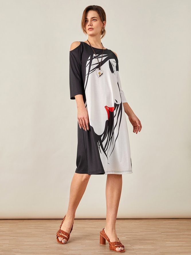 JFN Round Neck Abstract Casual Midi Dress