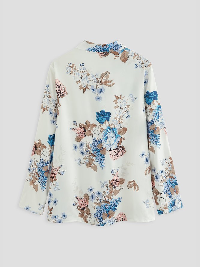 Floral Casual Vacation Regular Fit Cotton Blends Long Sleeve Blouse