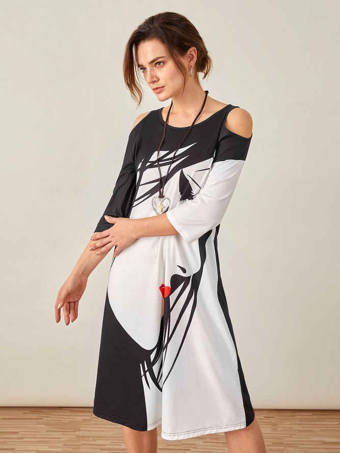 JFN Round Neck Abstract Casual Midi Dress