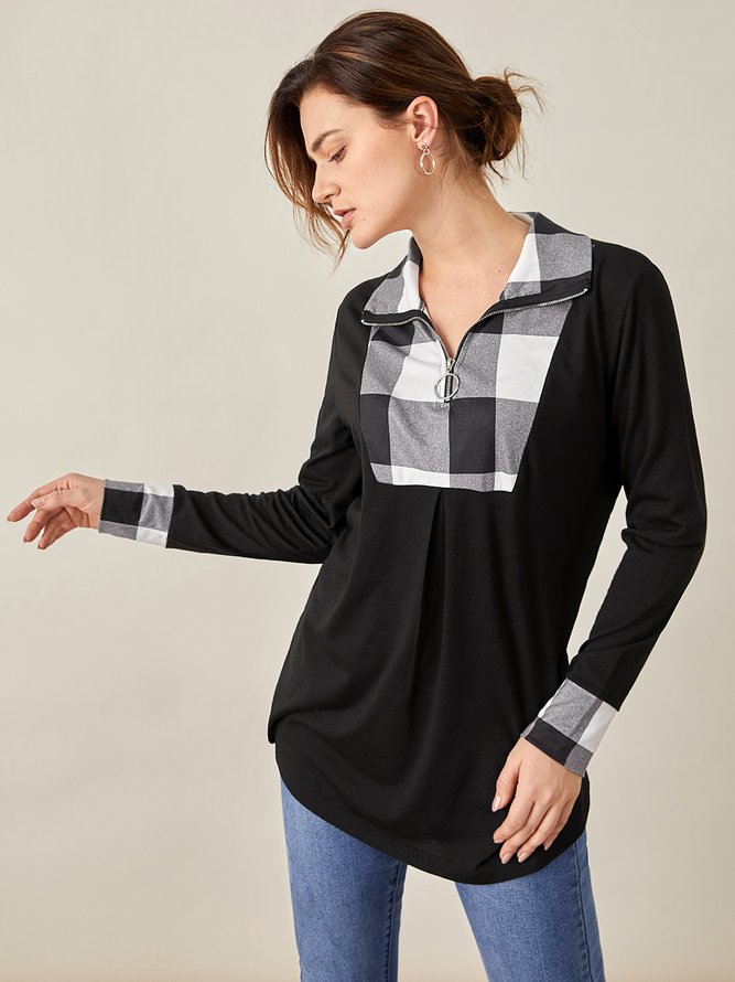 JFN V Neck Patchwork Casual Tunic Tops