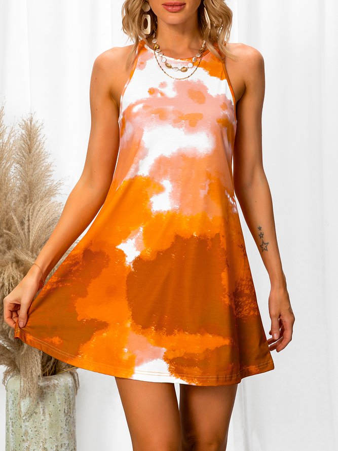 Cold Shoulder Ombre/tie-Dye A-Line Casual Knitting Dress