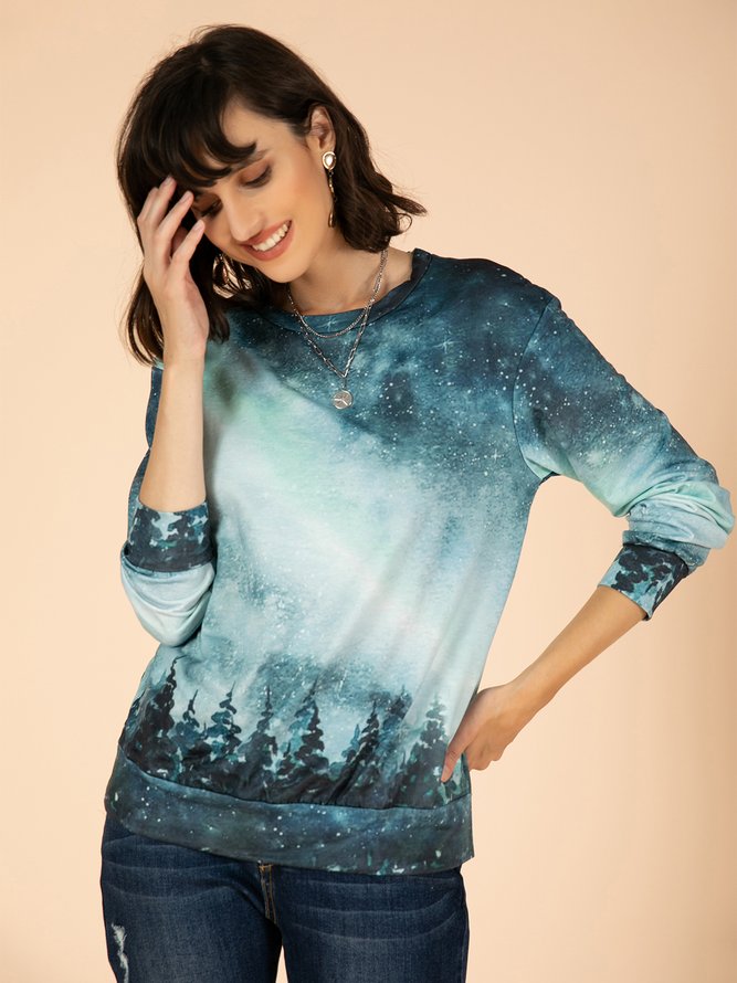 Women's Northern Lights Treetop Print Sweatshirts