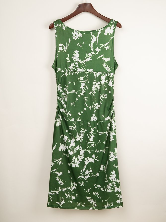 Cotton-Blend Floral-Print Elegant Knitting Dress
