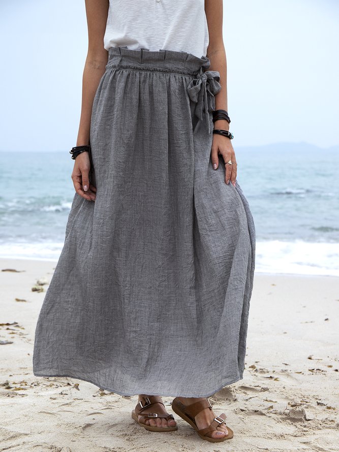 A-Line Cotton-Blend Plain Skirt