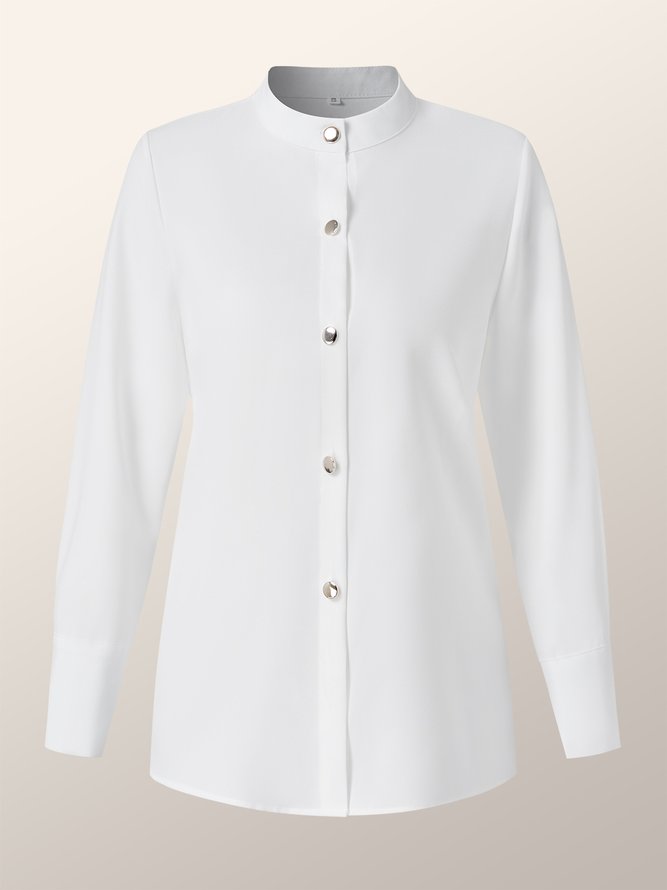 JFN Stand Collar Solid Buttoned Basic Shirt