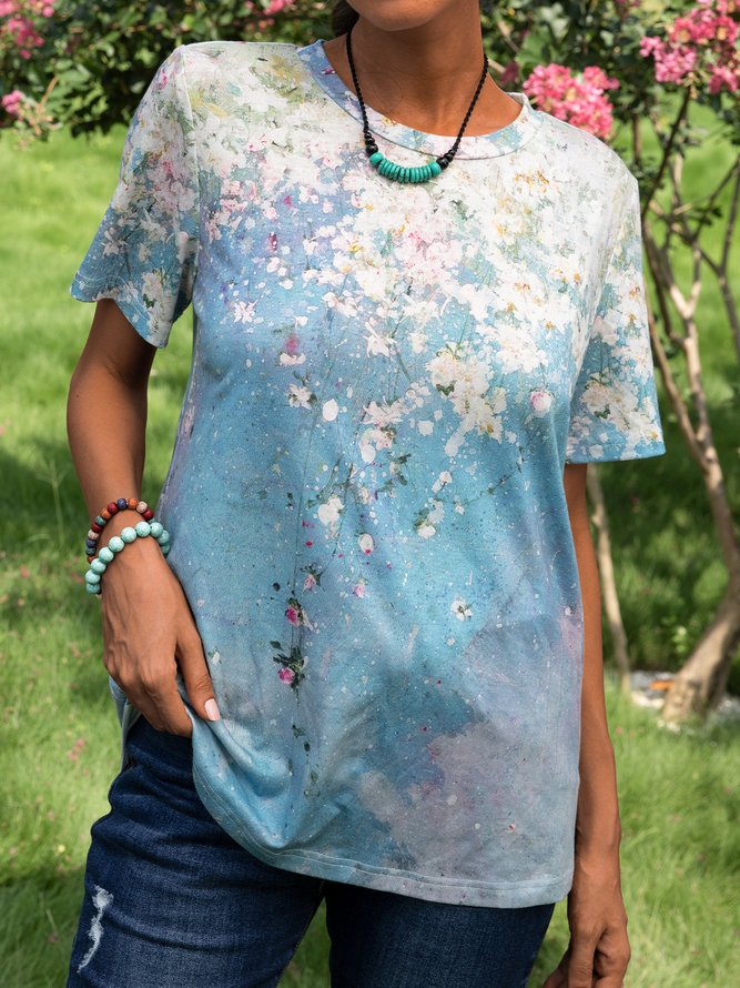JFN Crew Neck Floral Casual T-Shirt/Tee
