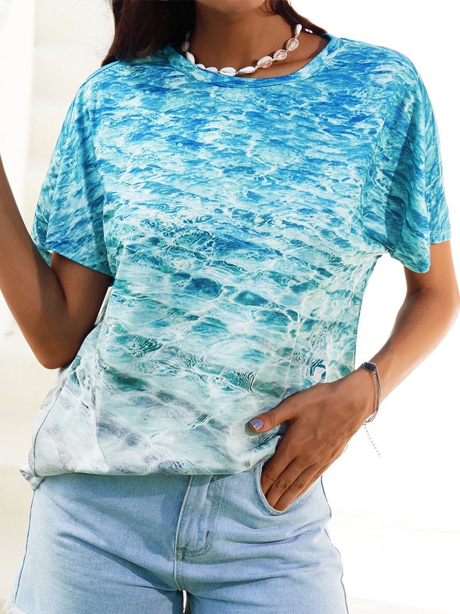 JFN Round Neck Oceans Causal T-Shirt/Tee 