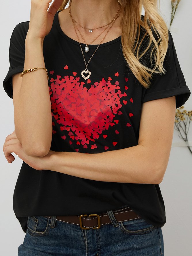 JFN Round Neck Heart Casual T-Shirt/Tee