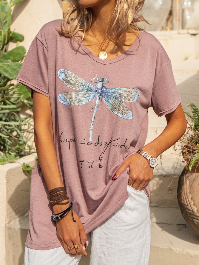 Butterfly V Neck Casual T-shirt
