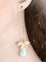 JFN  Women Stud Orchid Flower Sage Green Pearl Earring Hook Dangle Bridal