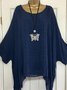 Printed/Dyed Casual Batwing Crew Neck Plus Size Blouse
