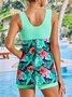 Vacation Floral Printing V Neck Swimdress Two-Piece Set
