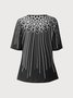 JFN Geometric Casual Cotton-Blend V Neck Shift T-shirt/Tee