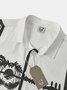 Cotton Linen Style Leaf Guitar Print Basic Versatile Linen Shirt