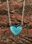 Boho Natural Turquoise Heart Pattern Necklace Sweater Chain Ethnic Vintage Jewelry