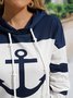 JFN Boat Anchor Printed Casual Long Sleeve Hooded Nautical Dress