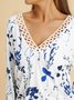 JFN V Neck Casual Floral Autumn Daily Long sleeve T-Shirt