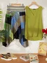 JFN Cotton & Linen V Neck Color Block Causal Sleeveless Casual Two Pieces Set