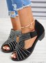Black Rhinestone Hollow Peep Toe Chunky Heel Dress Wedding Sandals