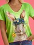 V Neck Easter Rabbit Casual Loose T-Shirt