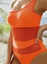 Sexy Plain One Shoulder One-Piece Swimsuit