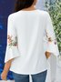 Women's Ethnic Casual V-neck A-Line Tops Long Sleeve Henry Collar Red Rose Print Tunic Daily Hot List