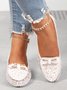 Elegant Applique Bowknot Decor Wedding Bridal Shoes Lace Split Joint Ballet Flats