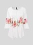 Women's Ethnic Casual V-neck A-Line Tops Long Sleeve Henry Collar Red Rose Print Tunic Daily Hot List