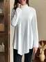 Casual Plain Turtleneck T-Shirt Asymmetric Tunic