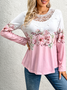 Lace Crew Neck Casual Floral Shirt