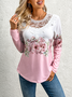 Lace Crew Neck Casual Floral Shirt