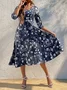 Elegant V Neck Floral Swing Dress