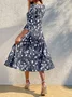 Elegant V Neck Floral Swing Dress