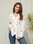 V Neck Casual Loose Buttoned Blouse