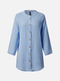 Shirt Collar Plain Buttoned Cotton Dress
