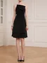 Women's Sleeveless Summer Plain Ruched Dress Strapless Cocktail Going Out Urban Midi A-Line Black