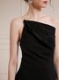 Women's Sleeveless Summer Plain Ruched Dress Strapless Cocktail Going Out Urban Midi A-Line Black