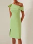 Women's Sleeveless Summer Plain Ruched Dress One Shoulder Date Going Out Urban Midi H-Line