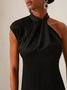 Women's Sleeveless Summer Plain Knot Front Dress Cold Shoulder Date Going Out Urban Midi H-Line