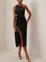 Women's Sleeveless Summer Plain Ruched Dress Cold Shoulder Date Going Out Urban Midi Bodycon