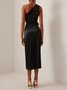 Women's Sleeveless Summer Plain Ruched Dress Cold Shoulder Date Going Out Urban Midi Bodycon