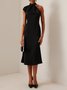 Women's Sleeveless Summer Plain Knot Front Dress Cold Shoulder Date Going Out Urban Midi H-Line