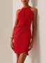 Women's Sleeveless Summer Plain Ruched Dress Halter Date Going Out Urban Mini H-Line