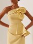 Women's Sleeveless Summer Plain Ruched Dress One Shoulder Date Going Out Urban Midi X-Line