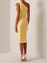 Women's Sleeveless Summer Plain Ruched Dress One Shoulder Date Going Out Urban Midi X-Line