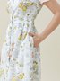 Women's Short Sleeve Summer Floral Cotton Dress Square Neck Daily Going Out Vintage Midi X-Line White