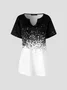 JFN V Neck Ombre Cute Pattern Short Sleeve Casual Tunic T-Shirt/Tee