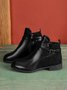 Women Vintage Round Toe Chunky Heel Casual Short Boots