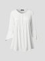 JFN White V Neck Buttoned Basic Casual Plain Ruched Tunic Top